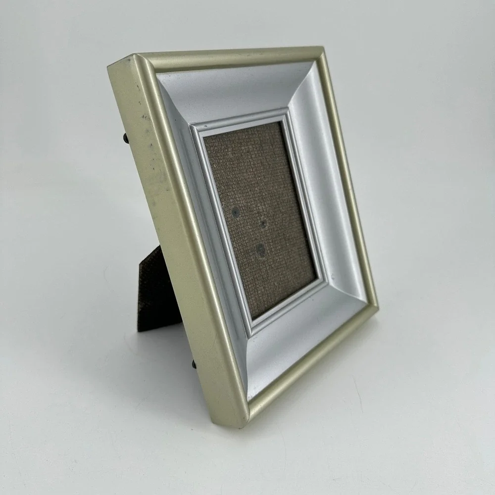 Two-Tone Metallic Beveled Metal Picture Frame for 3x5 Photo Champagne Silver